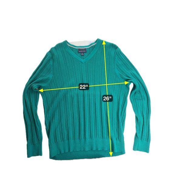 Lands End Green V-Neck Cotton Herringbone Knit Sweater Mens Size Large L 42-44 - Picture 7 of 7